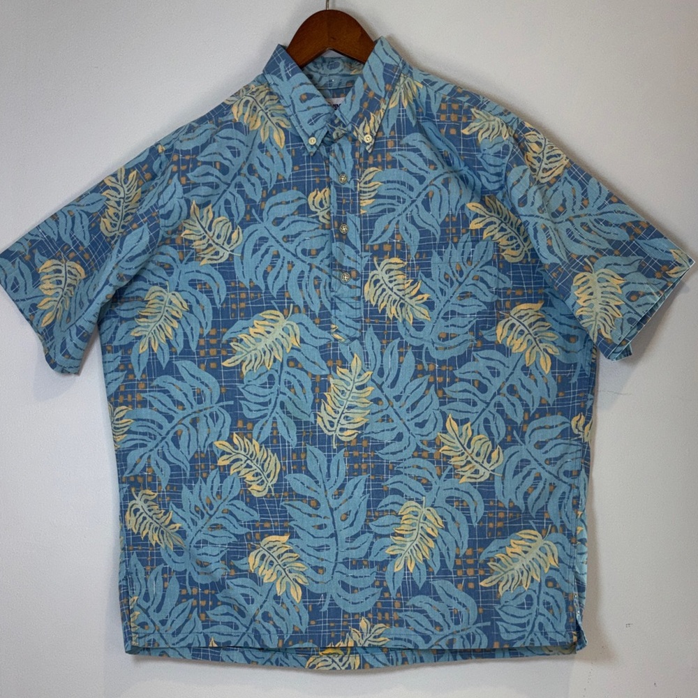Reyn Spooner Vintage Hawaiian Monstera Print shirt Size L READ DESCRIPTION